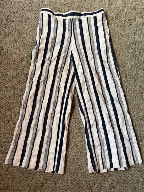 LOFT Pants - LOFT Navy and White Striped Wide Leg Crop Pants